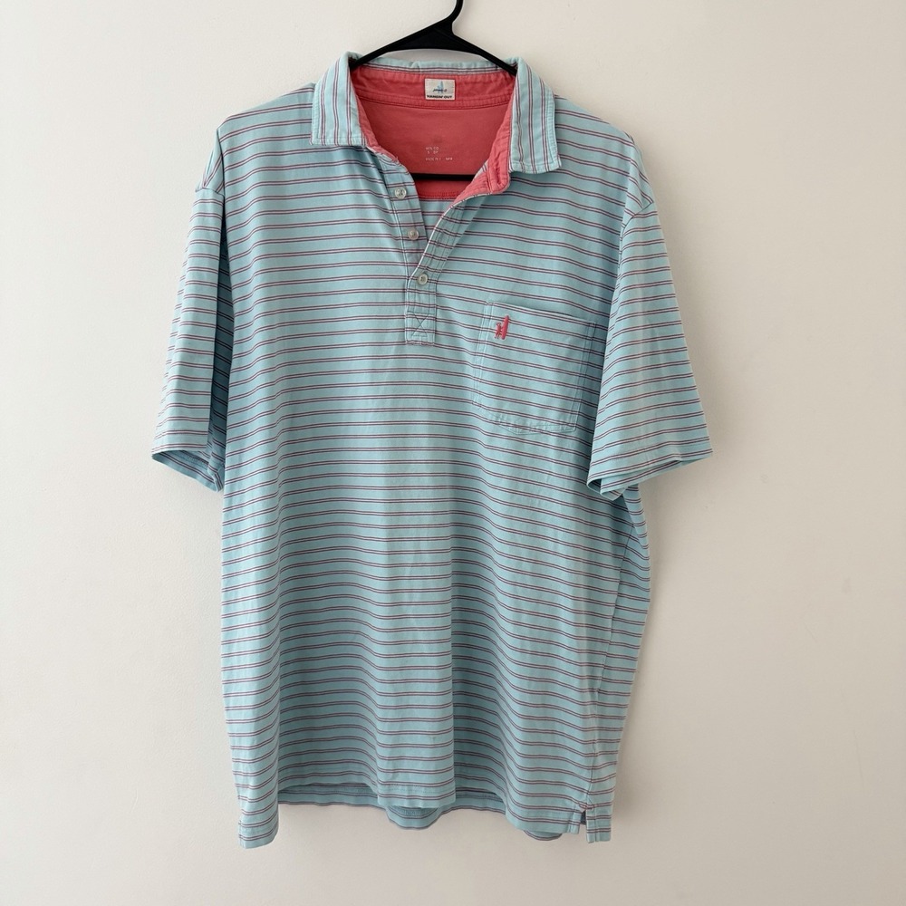 JOHNNIE O Hangin Out Polo Shirt Mens XL Blue Orange Striped Comfort Athletic‎